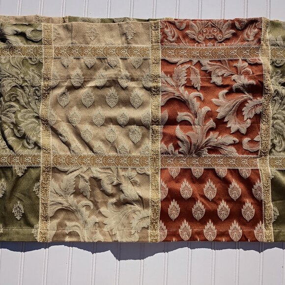 JC PENNEY Valances Sage Savannah Damask Floral Scroll Curtain Pair Gold Orange - Picture 6 of 10